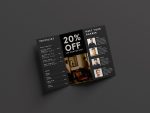 Close-up of a printable salon service menu within a black-themed trifold brochure for grooming professionals.