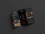 Folded euro brochure design for grooming studio, print production for beauty business, Canva editable barbershop template.