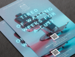 Close-up of neon minimal A5 local barber flyer template showing the Same-Day Appointments Available headline and QR code