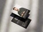 Format guide showing the solo barber name card template is editable in Canva free plan and exports as a standard business card print PDF