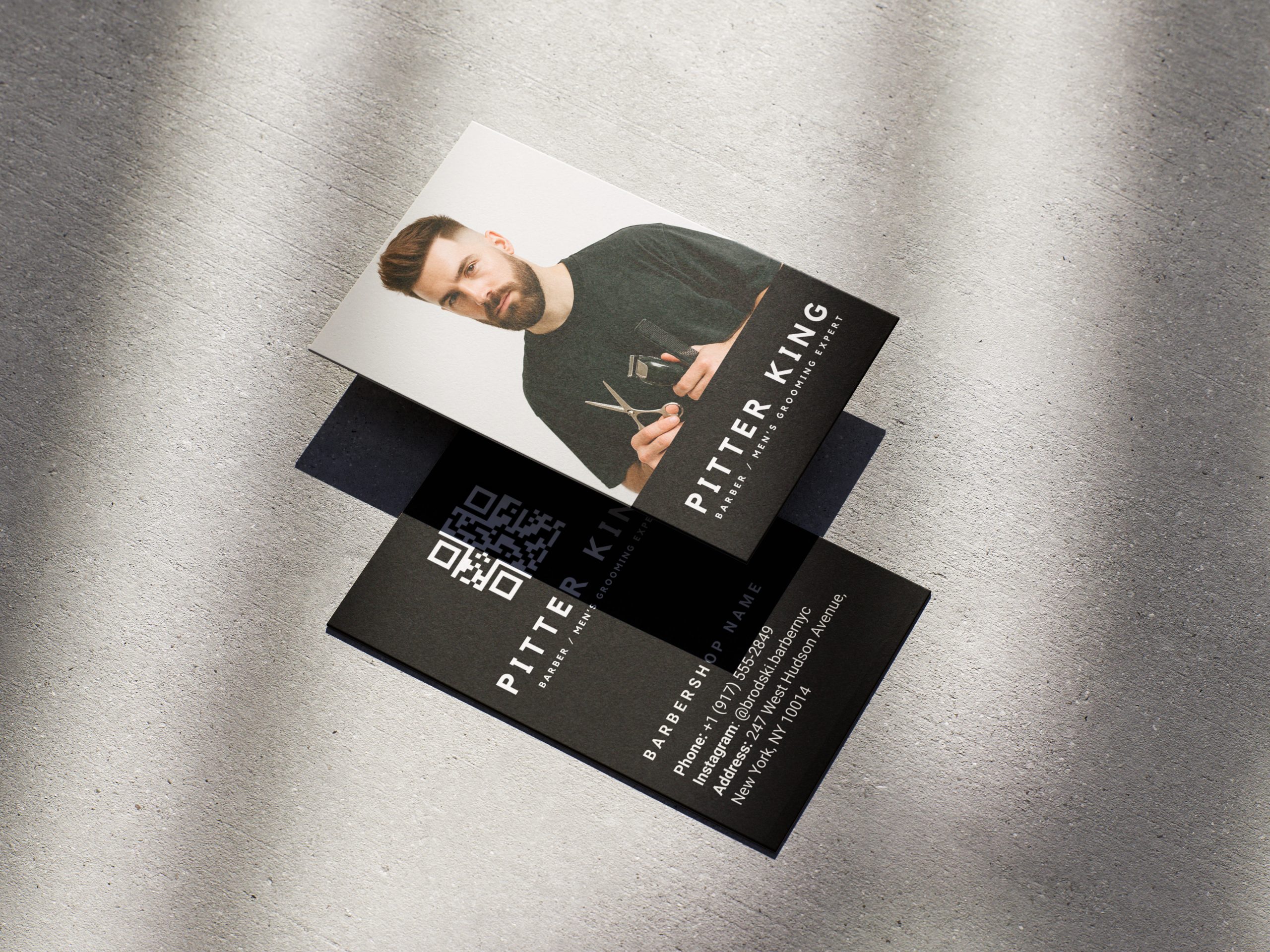 Solo Barber Name Card Format – Canva Free Editable Print-Ready Business Card Format guide showing the solo barber name card template is editable in Canva free plan and exports as a standard business card print PDF