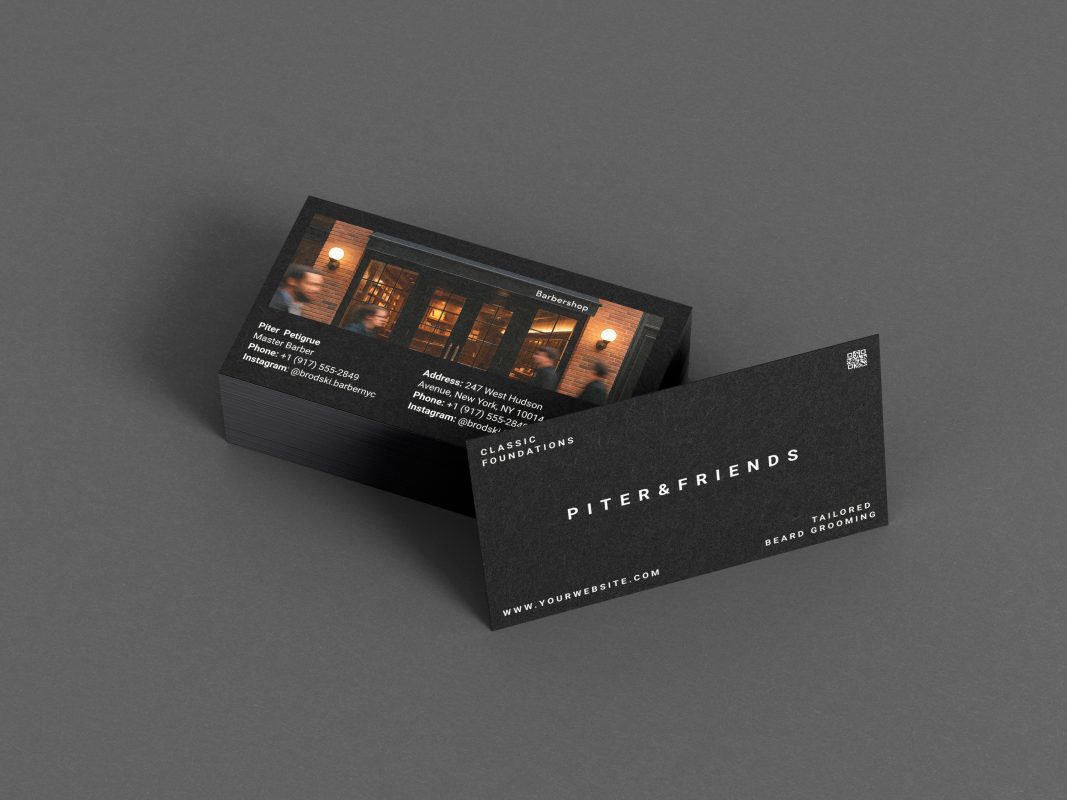 Graphic showing the business card being used by both a shop owner and a freelance barber.