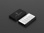 Black and white barbershop stamp card template mockup showing clipper icons in visit slots and two-tone card design front and reverse