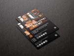 A5 personal barber brochure template mockup showing barber photo, name, Instagram handle and QR code on dark background
