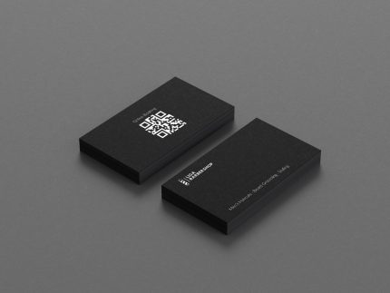 Close-up of the oversized QR booking code on the full reverse face of the minimal barbershop card template showing scan legibility at card scale