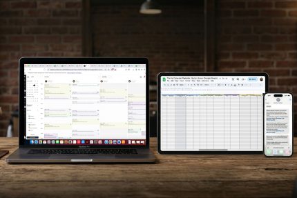Cover mockup of the 100 barbershop client message scripts playbook PDF showing module titles and calendar filling goal on dark background