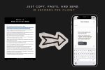 Barber's hand holding phone with a WhatsApp message composed from the barbershop client scripts playbook showing a reactivation message draft