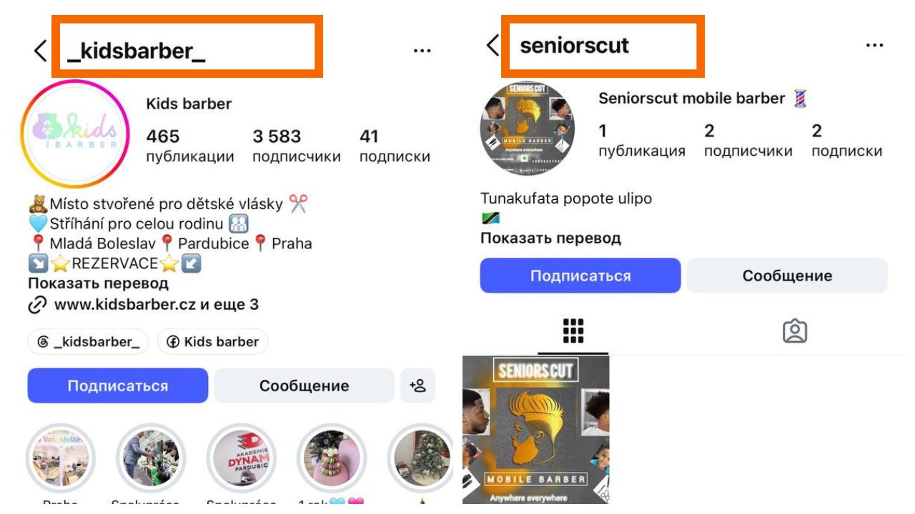 Synonym-based barber Instagram handle example using an alternative word for haircut