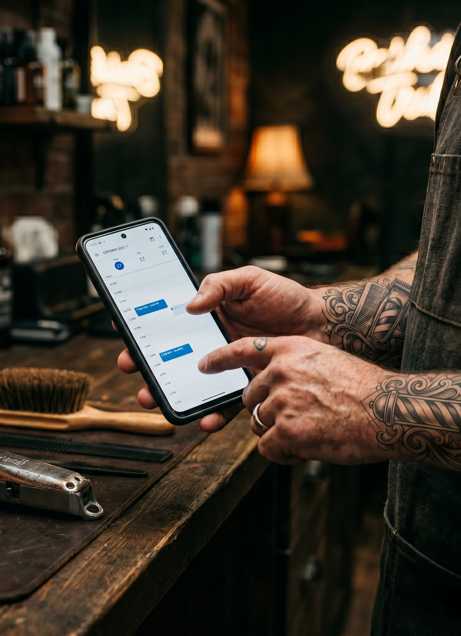 Barber looking at empty booking calendar on phone — how to get more clients as a barber