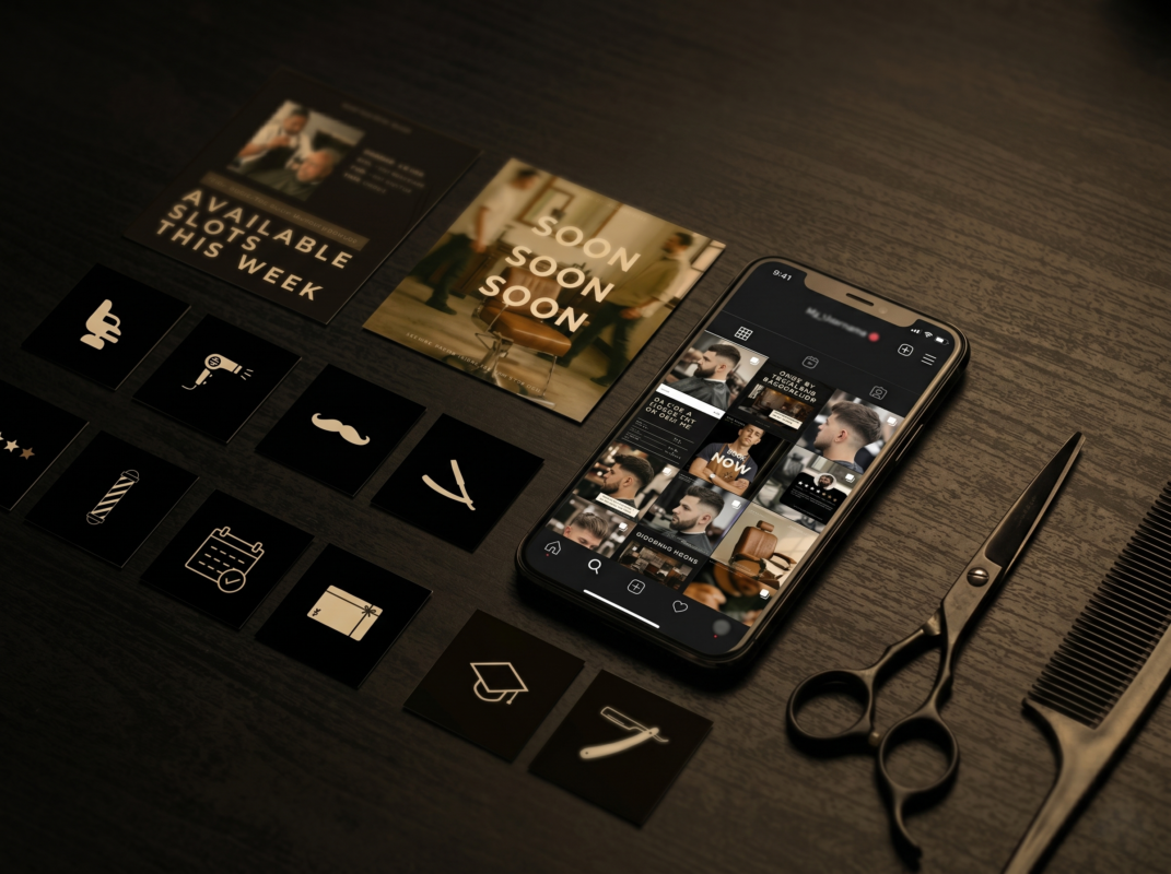 Barbershop social media Canva templates and Instagram post designs for barber marketing