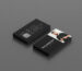 Minimalist black barber business card template with QR code for online booking