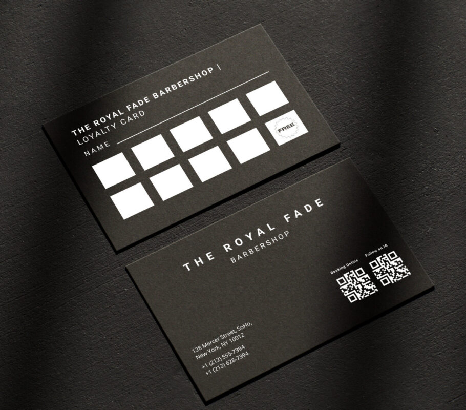 Barbershop loyalty stamp card with clipper icon design