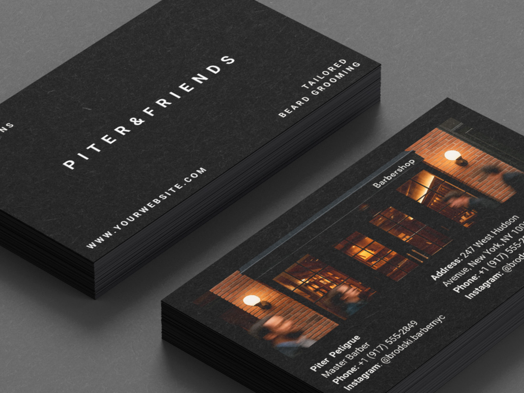 Premium barbershop business card featuring shop interior photo